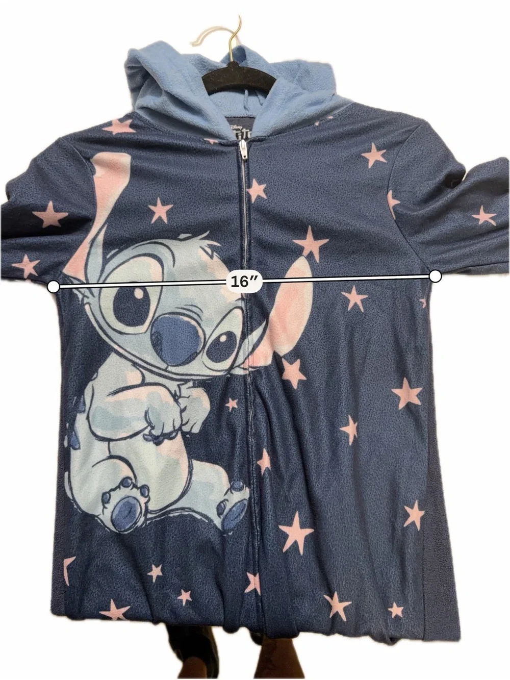 Disney Stitch Girls L 10/12 Hooded Union Suit One Piece Pajamas Onesie
